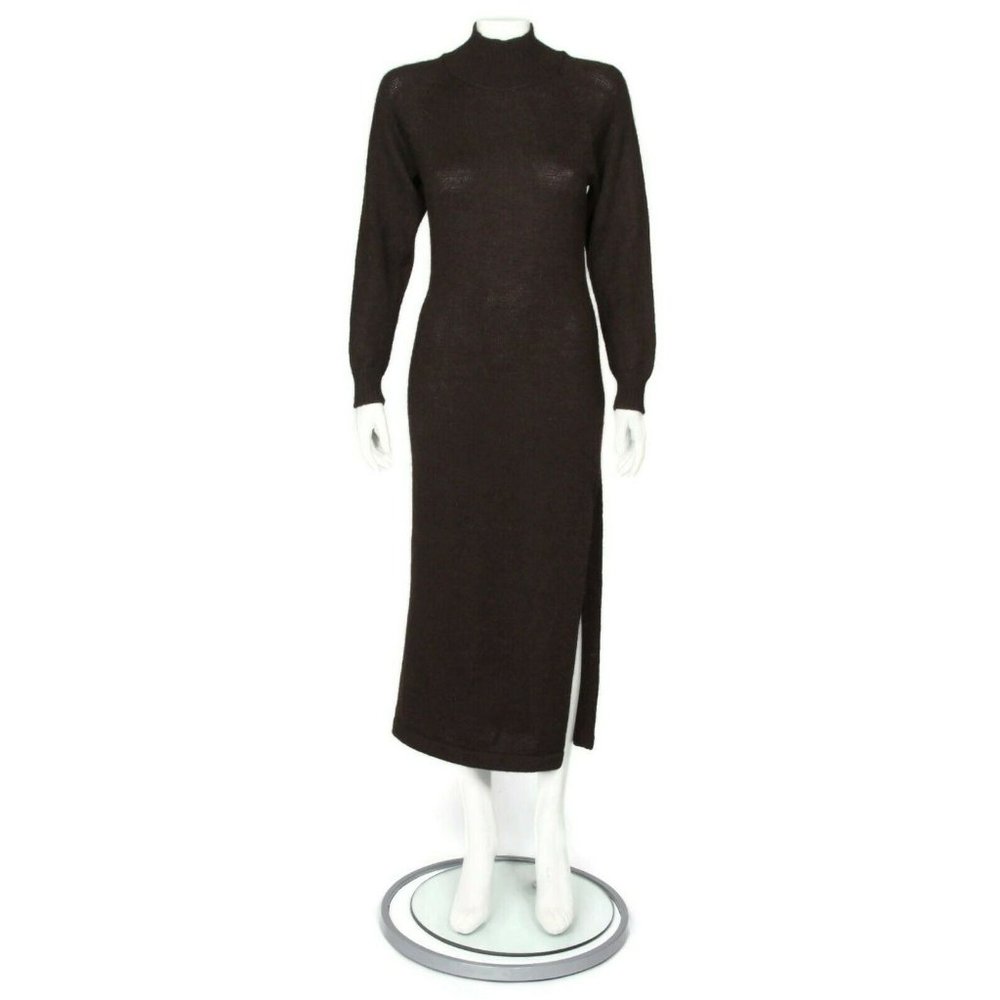QUINTESSENCE 100% Alpaca Brown Mock Neck Side Slit Sweater Dress sz S /950